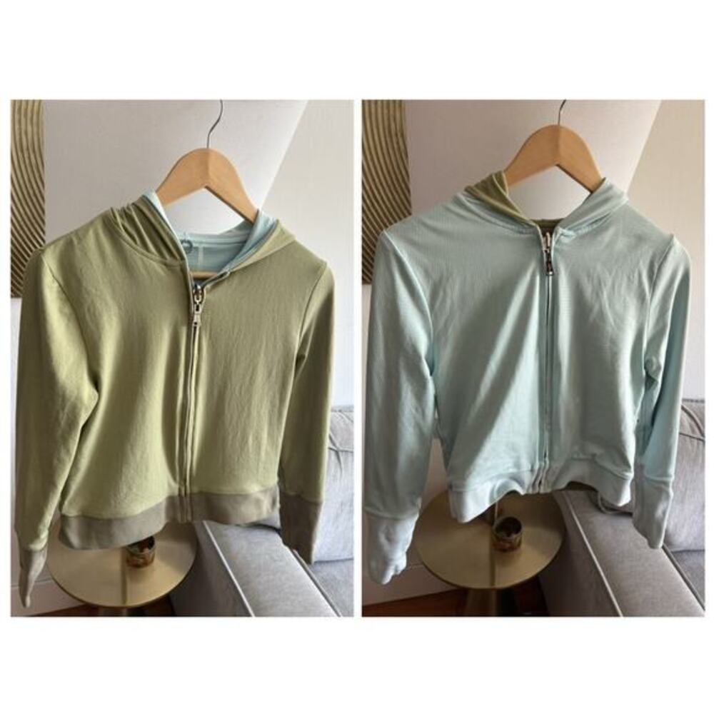 Anthropologie Green Blue Reversible Hoodie Size S